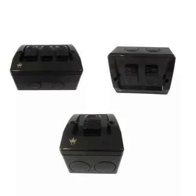 CROWN Weatherproof 1 2 3 Gang Light Switch Waterproof 16A IP66 Double - Black • $17.50