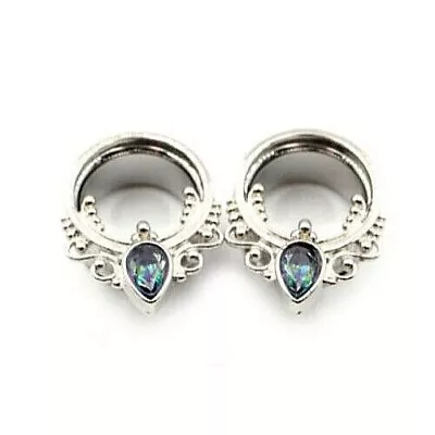 Pair Designed Drop Zircon Ear Tunnels Plugs Ear Gauges Piercings Body Jewelry  • $15.01