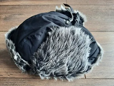 BNWT Kangaroo Poo Mens Faux Fur Lined Trapper Hat Black Warm Winter • £8.99