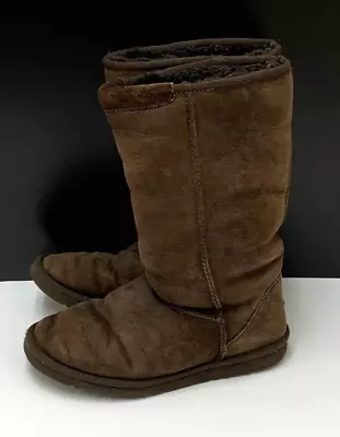 UGG Boots Classic Tall Women's Size W6 Chocolate Brown Suede Leather Sheepskin • $20