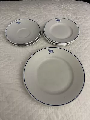 Vintage Richard Ginori Italian V Flag Navy 2 Saucers 3 Bread & 1 Dinner Plate • $25