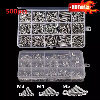 500Pcs Assorted M3 M4 M5 Stainless Steel Hex Screws & Socket Bolts And Nuts • £7.69