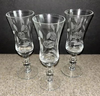 Vintage 1 Oz. Cordial Liquor Stemware Set Of 3 Floral Rose Liqueur Glasses. • $14.99
