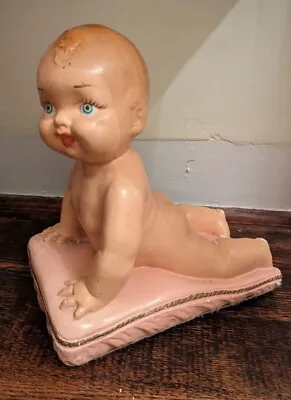 True Vintage 50s Chalkware Piano Baby - Poured Painted Plaster Baby Girl Rare • £44.15