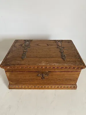 £30 • Buy Antique Ornate Wooden Box Copper Detail With Key And Removable Tray