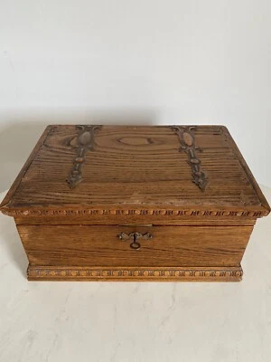£30 • Buy Antique Ornate Wooden Box Copper Detail With Key And Removable Tray