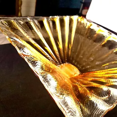 MURANO Italian Vintage Gold Amber Glass Fruit Bowl Centerpiece ▪︎ 15X15  Square • $274.99