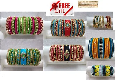£15.99 • Buy Handmade Indian Silk Thread Bangles Sets Multi Colour Metal & Stones Bangles P&P