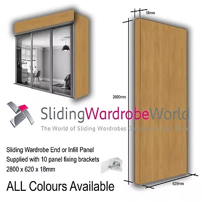 End Panel 2800 X 620 X 18mm Sliding Wardrobe (Various Colours) & Fixing Brackets • £111.60