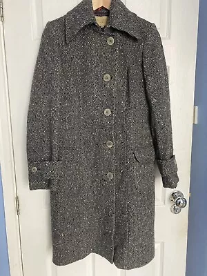 PAUL COSTELLOE Size 10 HERRINGBONE LONG WOOL TWEED COAT • £20