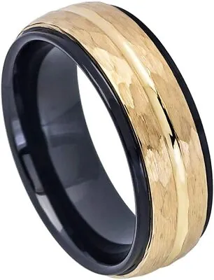 8mm Tungsten Carbide Two-Tone Black IP Inside Yellow Gold IP Wedding Band Ring • $33.60