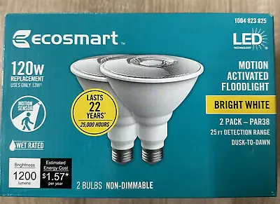 Eco-Smart 120W PAR38 LED Motion Sensor Flood Light Bulb - Bright White • $21.99