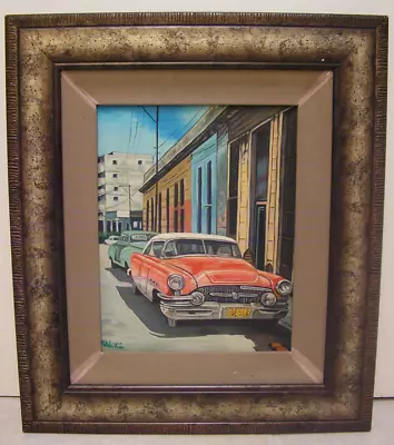 Classic Cars Oil Painting Art Havana Cuba Street Scene Cityscape R. Martinez • $103.49