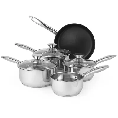 Russell Hobbs Pan Set 5PC Classic Collection Stainless Steel NonStick With Lids • £47.49