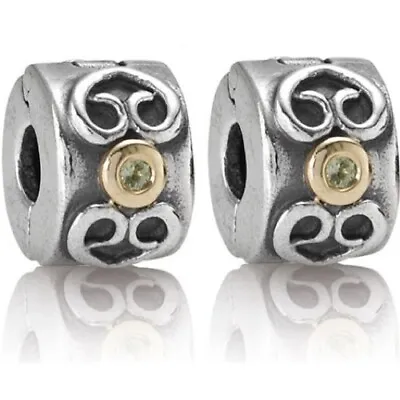 (Pair) Authentic Pandora Double Heart With Peridot Clips 790382PE Retired • £87.57