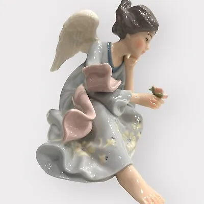 O'Well Angel Grandeur Noel Collection Porcelain Seated With Flower Blue Gown • $39.99