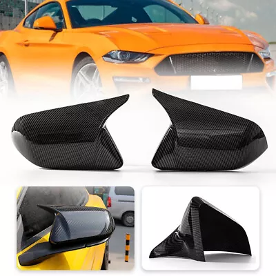 Carbon Fiber Rearview Side Mirror Cover Horn Style For Ford Mustang 2015-2021 • $29.98