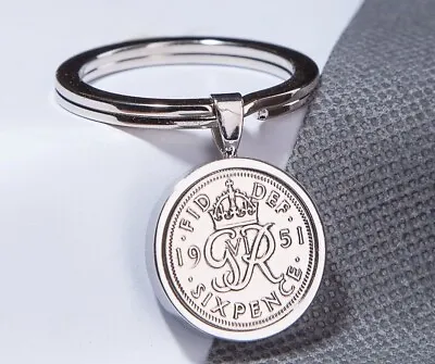 £12.99 • Buy Lucky Sixpence Luxury Keyring -Choose The Year & Colour Metal - Birthday Gift