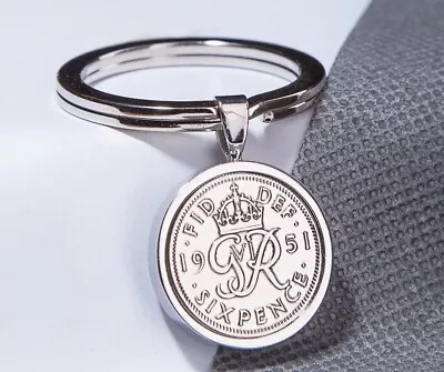Lucky Sixpence Luxury Keyring -Choose The Year & Colour Metal - Birthday Gift • £12.99