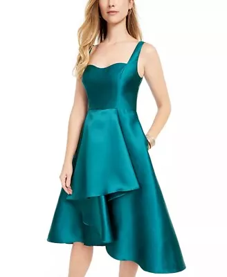 Adrianna Papell Women's Sculpted High Low Mikado Dress Blue Size 2 • $36.52