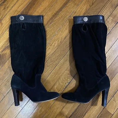 Michael Kors Slouch Black Suede Leather Zip Tall Heel Boots Size 9.5 • $50