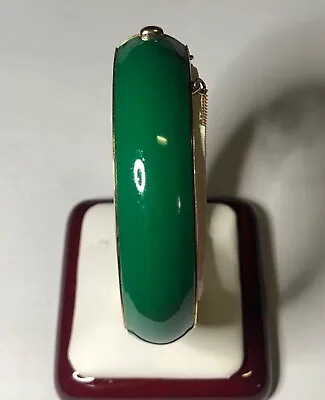 Vintage Green Enamel Bangle Bracelet Push In Clasp Gold Tone DD1 • $0.99