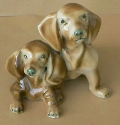 Porcelain Two Dachshund Puppies 1920 / 30 *character Mark: Hungary Zsolnay Pecs • $150.52