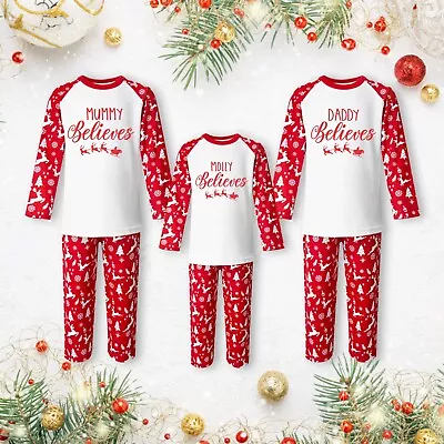 Personalised Christmas Pyjamas Set Red Reindeer Matching Family Adults Kids • £22.99