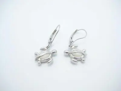 Na Hoku Hawaii 14k White Gold Pearl Inlay Sea Turtle Leverback Earrings - A • $449.99