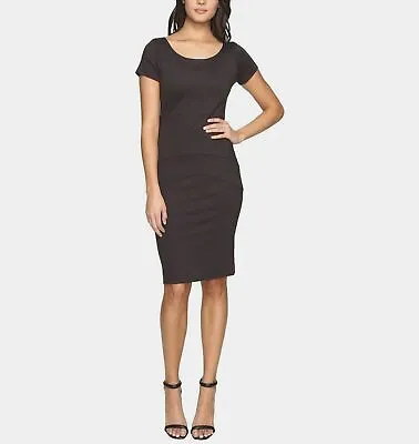 New $440 Nicole Miller Women's Dark Gray Cap-Sleeve Ponte Sheath Dress Size L • $51.98