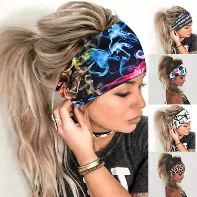 Rainbow Wide Turban Sports Headband Elastic Head Hair Band Stretchy Gym Yoga • £4.39