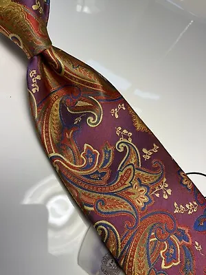 Nwt Imani Uomo Multi Color Paisley Style Print Silk Touch Neck Tie & Hanky • $24.99