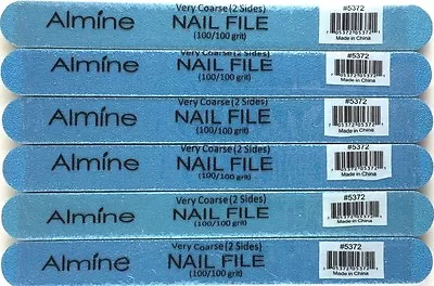 New Lot Of 6 Almine Very Coarse 2 Sided Blue Nail File #5372 (100/100 Grit) • $8.49