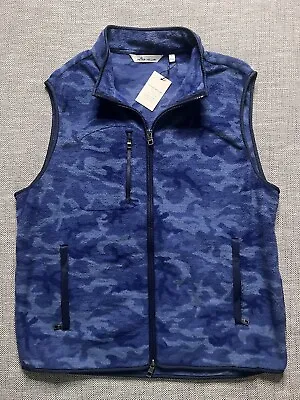 Peter Millar Mens Mirco Shearling  Fleece Vest  Blue Camo Print Size Large • $79.98
