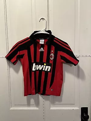 Adidas AC Milan Jersey Child XL 6 Or Youth Small Striped Collar Bwin ClimaCool • $14.99