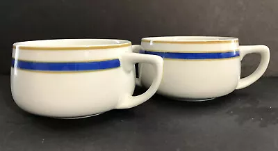 Two Mayer China Beaver Falls PA Cream Soup Bowls USA Vintage Restaurant Blue Gld • $12.95