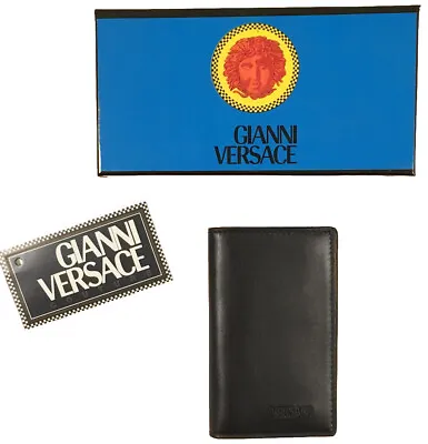 NEW IN BOX Vintage 90's Gianni Versace Business Card Holder!  Black Leather  • $410.30