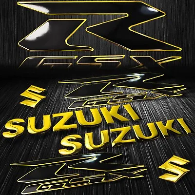 2x 8  Logo Decal + 2x 6.25  GSXR Fairing Emblem Sticker Suzuki 2-Tone Black/Gold • $15.99