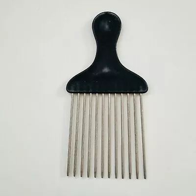 Vintage Hair Pick Metal Tines Black Plastic Comb Lift 6” Large • $8