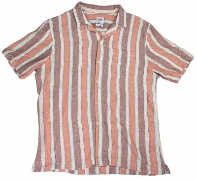 ZARA Men’s Textured Striped Button Up Shirt XL Orange • $18.99