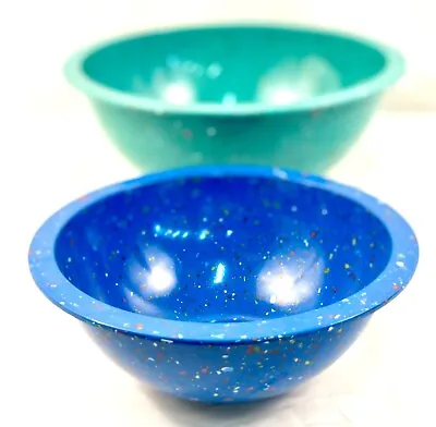 Vintage Melamine Melmac Blue Speckled Splatter Mixing Bowls Retro Kitchen Decor • $14.99