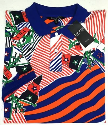 Lauren Ralph Lauren Womens Short Sleeve Mesh Polo Blue Red White Orange Stripe • $40.49