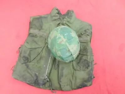Very Nice Set Of Original Vietnam Era USGI M1 Pot Helmet And Green Flak Jacket  • $400