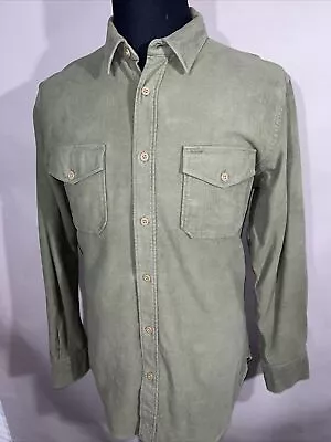 Guideboat Co British Moleskin Mens Green Button Up Shift Soft Heavy Flannel Sz L • $45