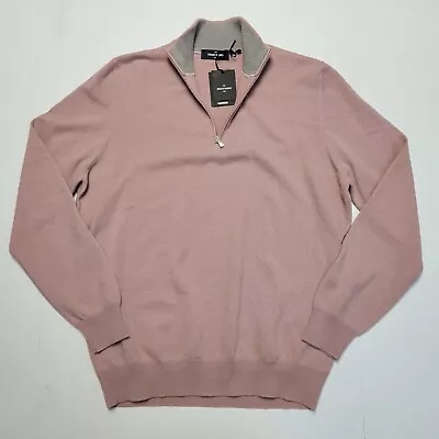 GRAN SASSO Men's XL (56 EU) Dusty Pink 100% CASHMERE Knit Quarter Zip Sweater • $250