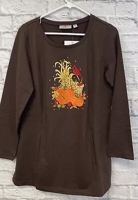 NEW Quacker Factory WOMEN SMALL Top Tunic Shirt AUTUMN Bird Pumpkin THANKSGIVING • $23.99