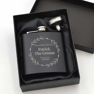 £9.95 • Buy Personalised Wedding Hip Flask 6oz Custom Engraved Groom Best Man Groomsman Gift