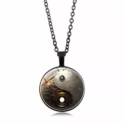 Black Retro Style Steampunk Yin Yang Symbol Pendant Glass Jewelry Gift Necklace • $9.12