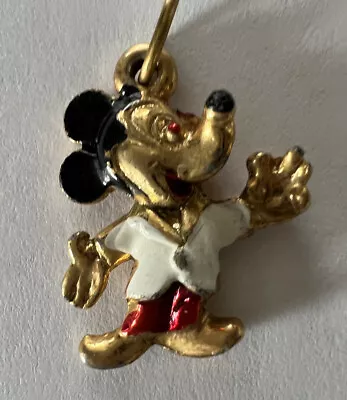 Vtg Mickey Mouse Enamel Metal Charm Pendant Walt Disney Productions Gold Tone • $10