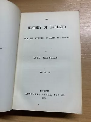 *rare* 1876  History Of England  Lord Macaulay Vol 2 Antique Book (p3) • £28.99